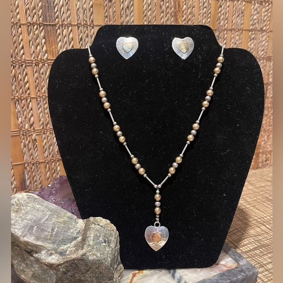 VTG VHC Chavez Navajo Pearl and Heart Sterling Silver 925 14KGF Beaded Necklace - Picture 3 of 8